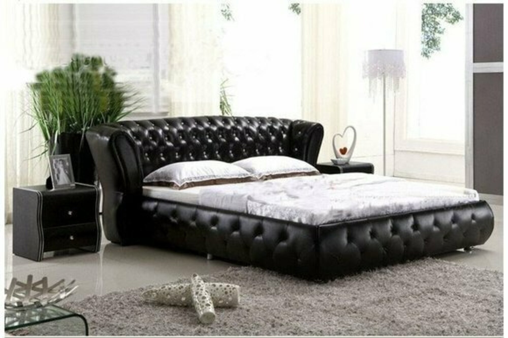 XXL Chesterfield Lederbett Bett Betten Leder Leder Polster Ehe Designer
