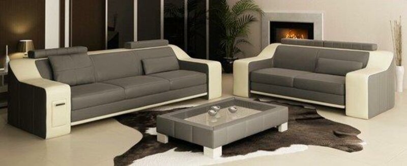 Sofagarnitur 3+2+1 Set Leder Polster Sofa Hutten Couch Designer Wohnlandschaft