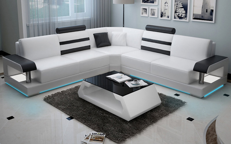 Ledersofa Couch Wohnlandschaft Ecksofa Eck Garnitur Design Modern Sofa L6016B