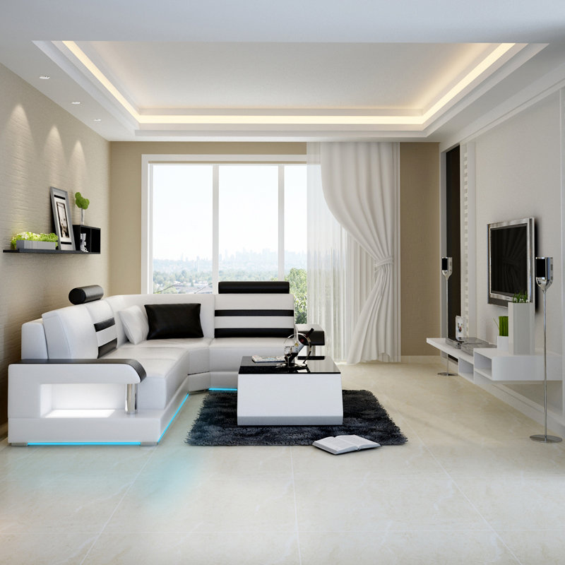 Ledersofa Couch Wohnlandschaft Ecksofa Eck Garnitur Design Modern Sofa L6016D