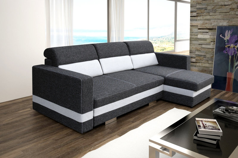 Sofa Schlafsofa Designer Sofa mit Bettfunktion + Bettkasten Ecksofa Couch NEU R-MINI