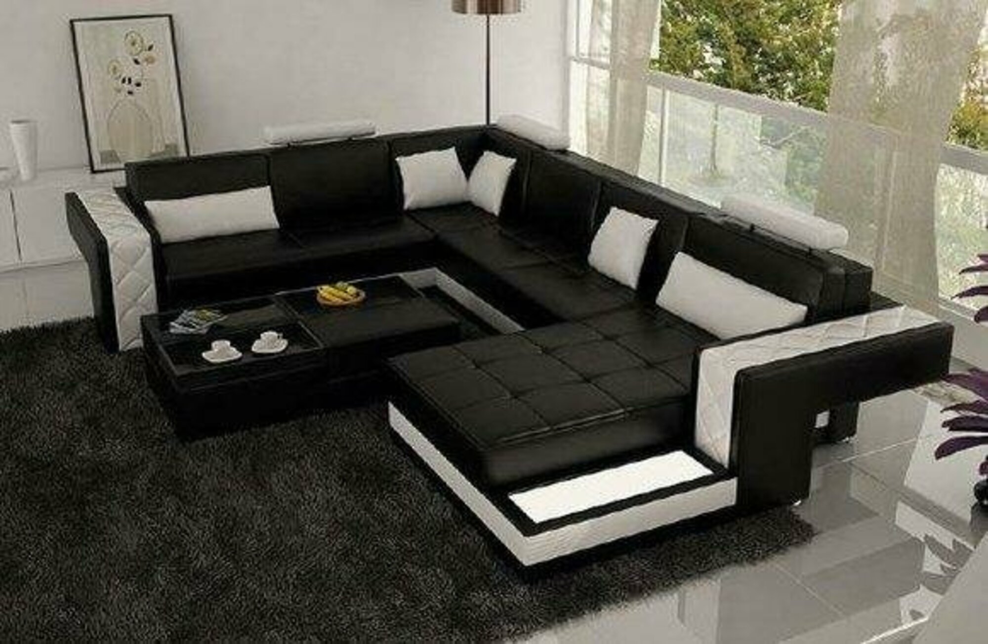 Wohnlandschaft Polster Ecke Eck Sofa Couch Leder Garnitur Landschaft