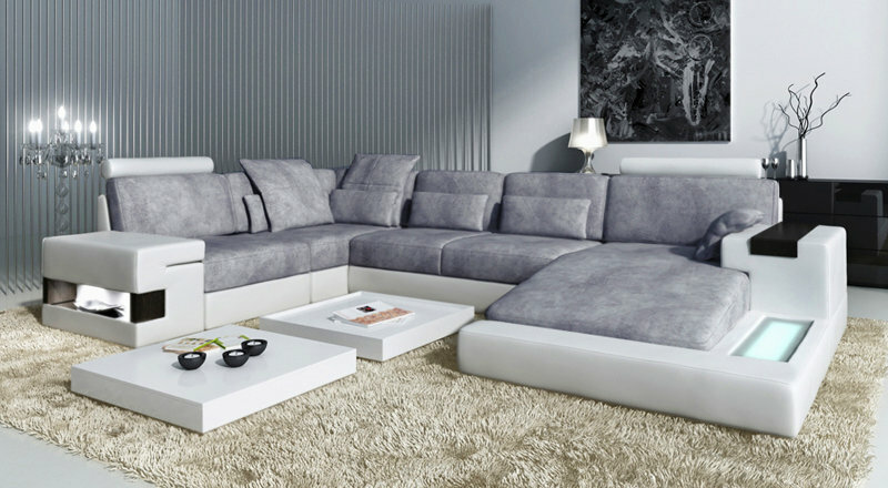 Ecksofa Couch Polster Wohnlandschaft Eck Garnitur Ecke Leder Textil Sofa Bellini