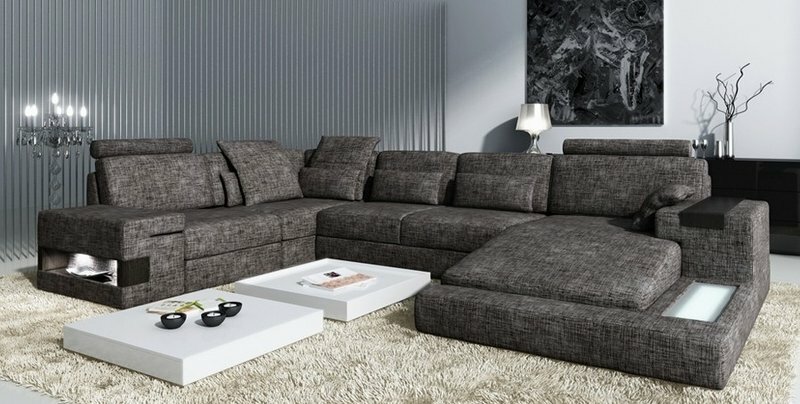 Ecksofa Couch Polster Couch Wohnlandschaft Eck Garnitur Ecke Leder Dunkelgrau