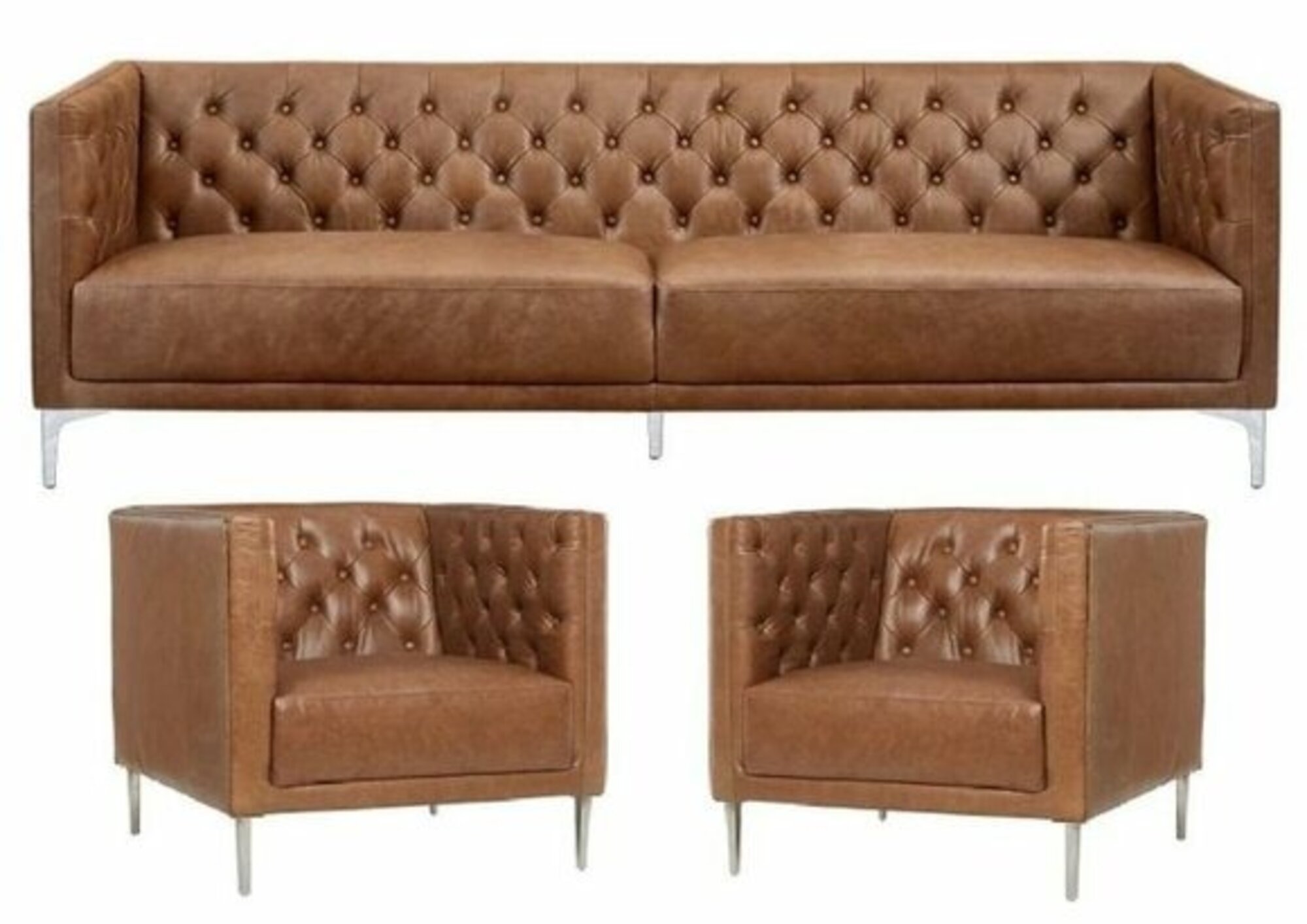 Braun Chesterfield 2 Sessel Leder Modern Design Sofa Neu Kreative Möbel