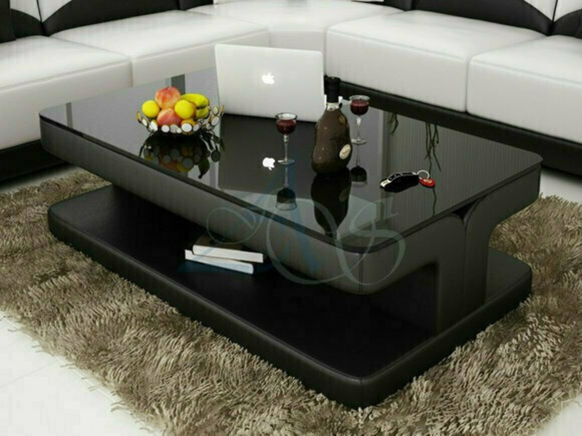 Designer Couchtisch Polster Tisch Leder Glas Moderner Tische Glastische SB775