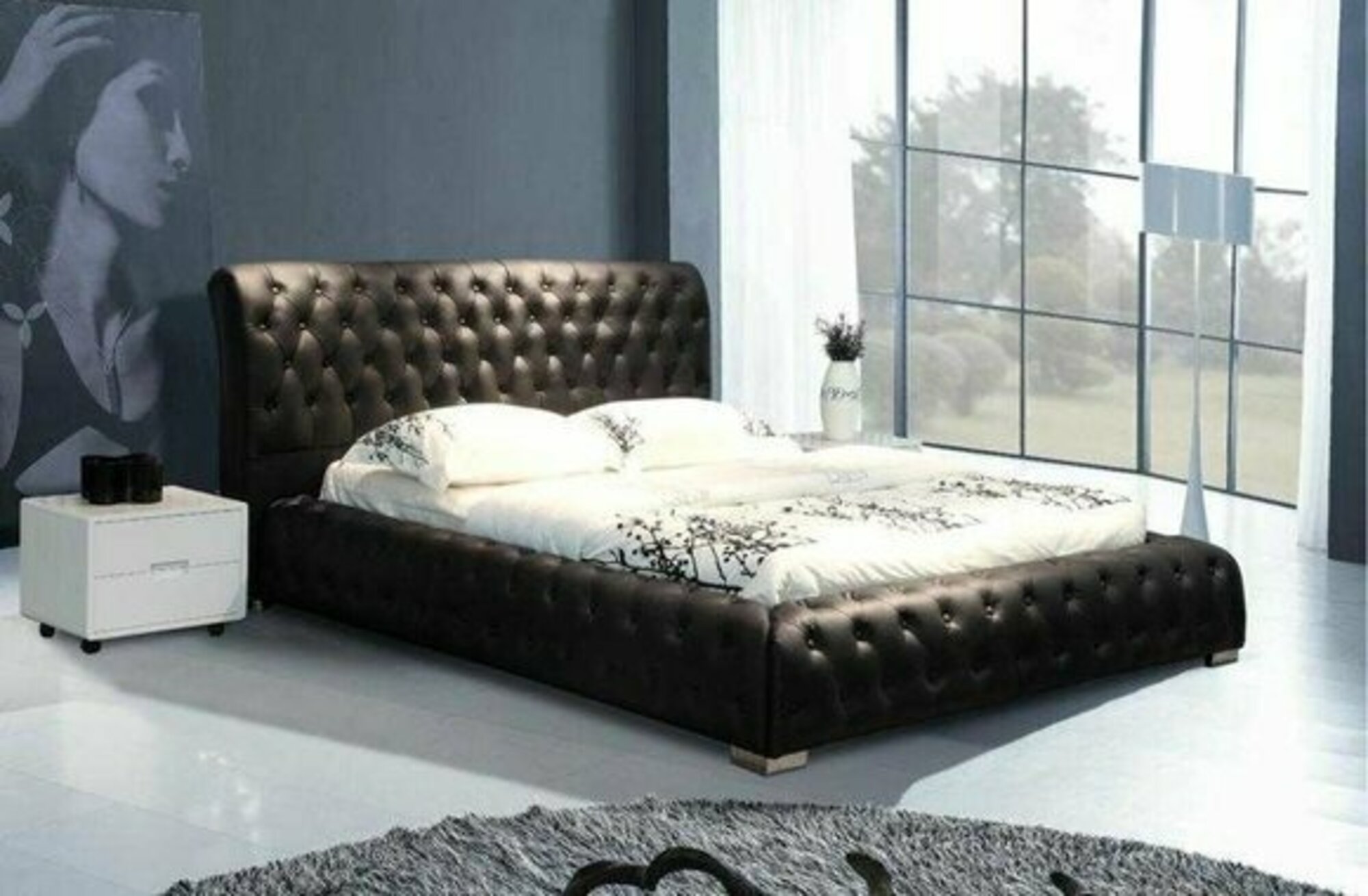 Chesterfield Polster Doppel Ehe Betten Modernes Designer Bett Leder Textil