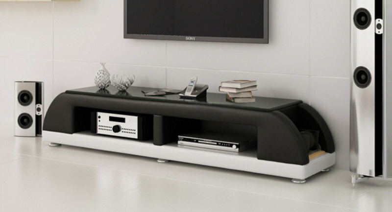 RTV TV SIDEBOARD LEDER GLAS TISCH FERNSEH SCHRANK TISCH DESIGNER NEU