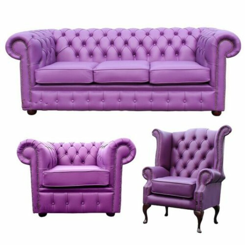 Chesterfield Couch Polster Sofas Leder Schaffhau 3 + 1 Sitzer +Ohrensessel 447