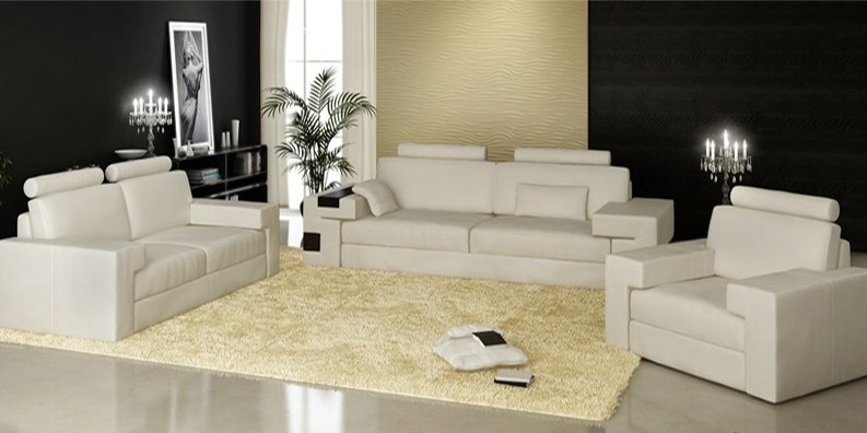 Sofagarnitur mit USB Sofa Couch Polster Sitz Leder Garnitur Wohnlandschaft Licht