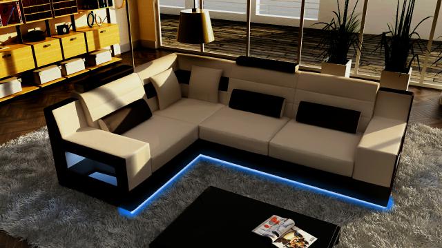 Ecksofa Garnitur Textil Stoff Leder Sofas Wohnlandschaft Sofa Couch Polster Ecke