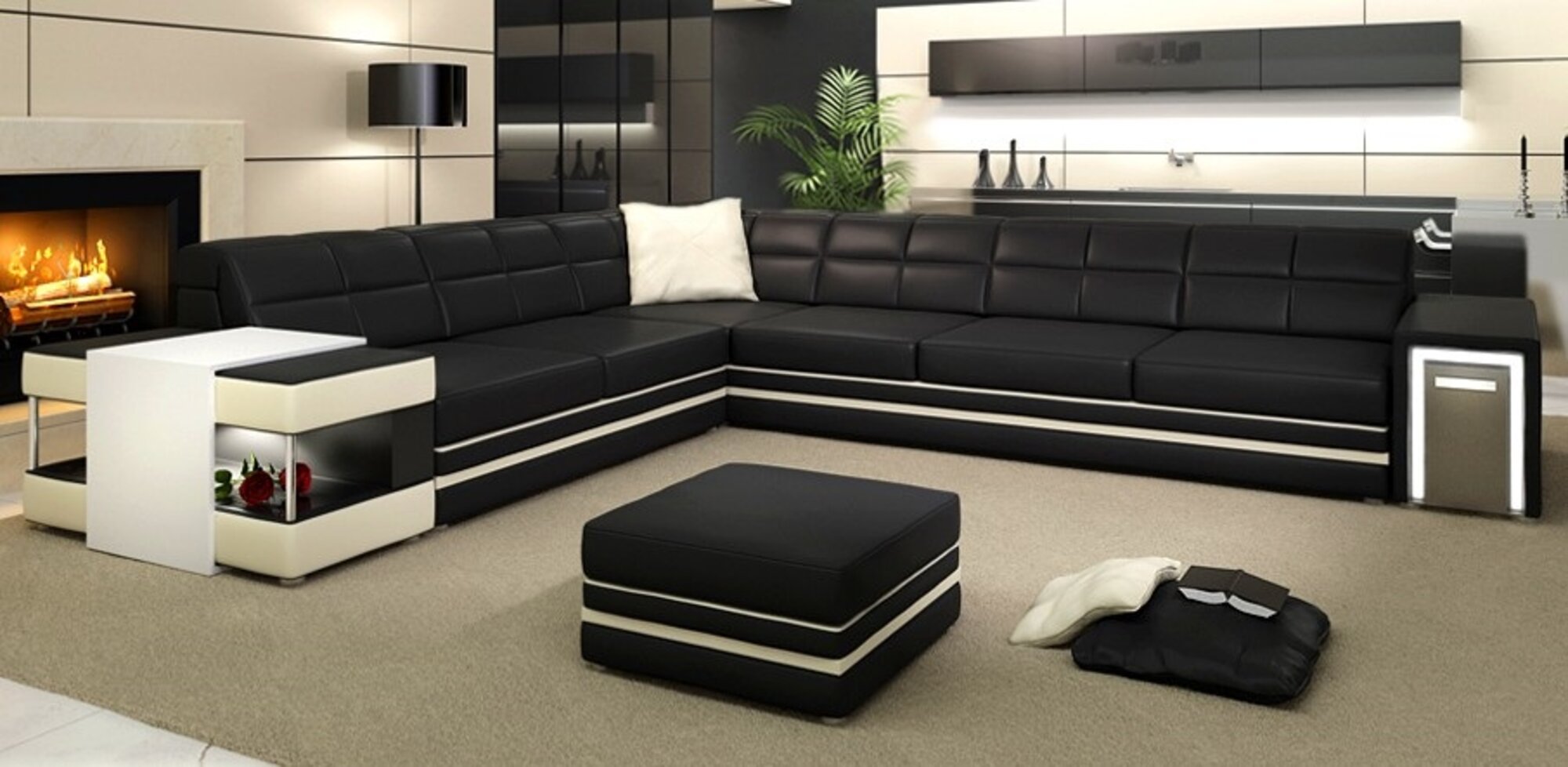 Ecksofa Sofa Couch Polster Leder Wohnlandschaft Ecke Garnitur L Ledersofa 3026