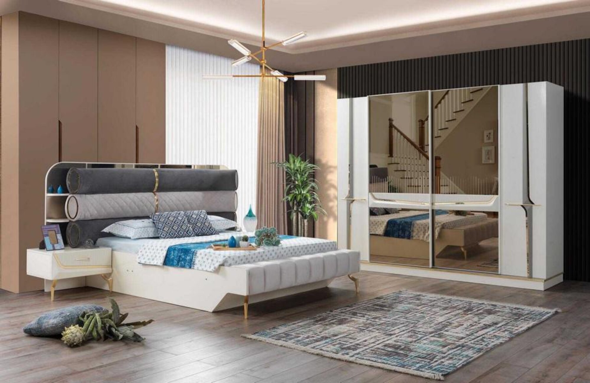 Elternzimmer Schlafzimmer Set Garnitur Komplette Schrank Bett Nachttisch 4tlg