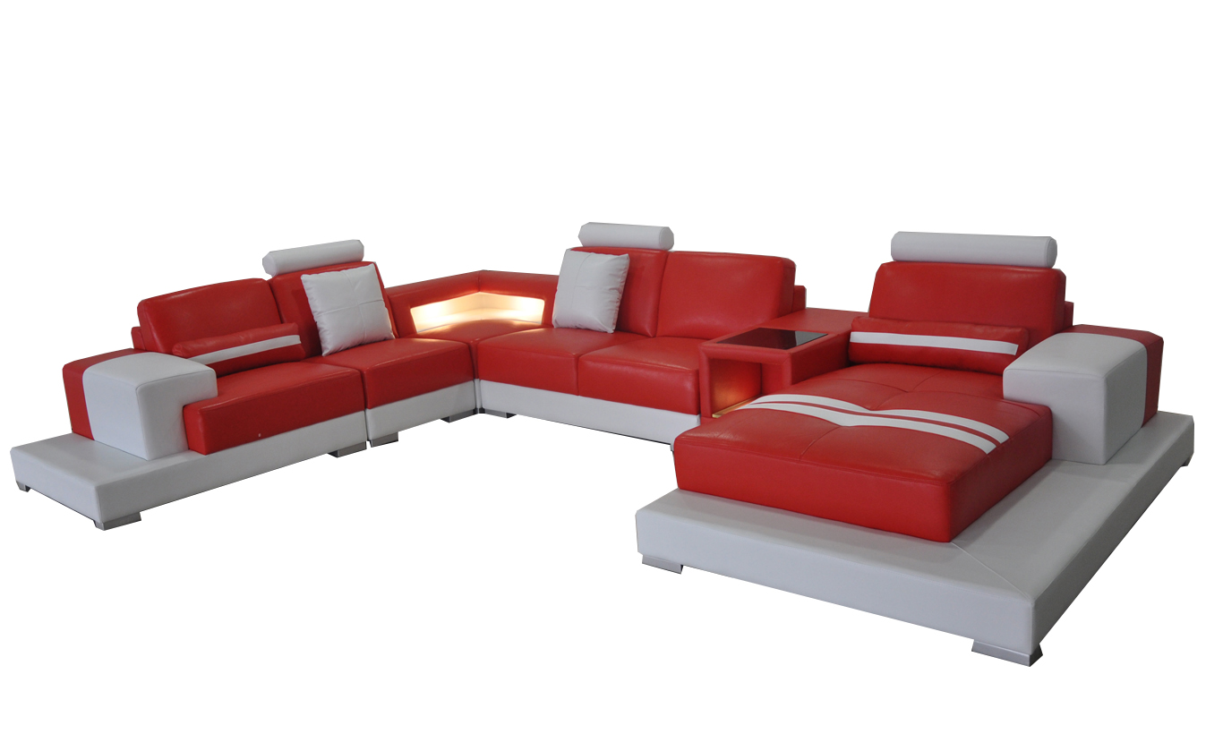 Ledersofa Couch Wohnlandschaft Garnitur Design Modern Sofa U-Form mit USB Licht Ledersofa Couch Wohnlandschaft Garnitur Design Modern Sofa U-Form mit USB Licht