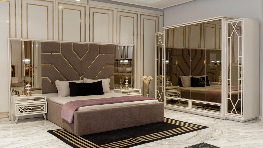 Bett 2x Nachttische Kleiderschrank Verspiegelt Luxus Schlafzimmer Möbel 4tlg Bett 2x Nachttische Kleiderschrank Verspiegelt Luxus Schlafzimmer Möbel 4tlg