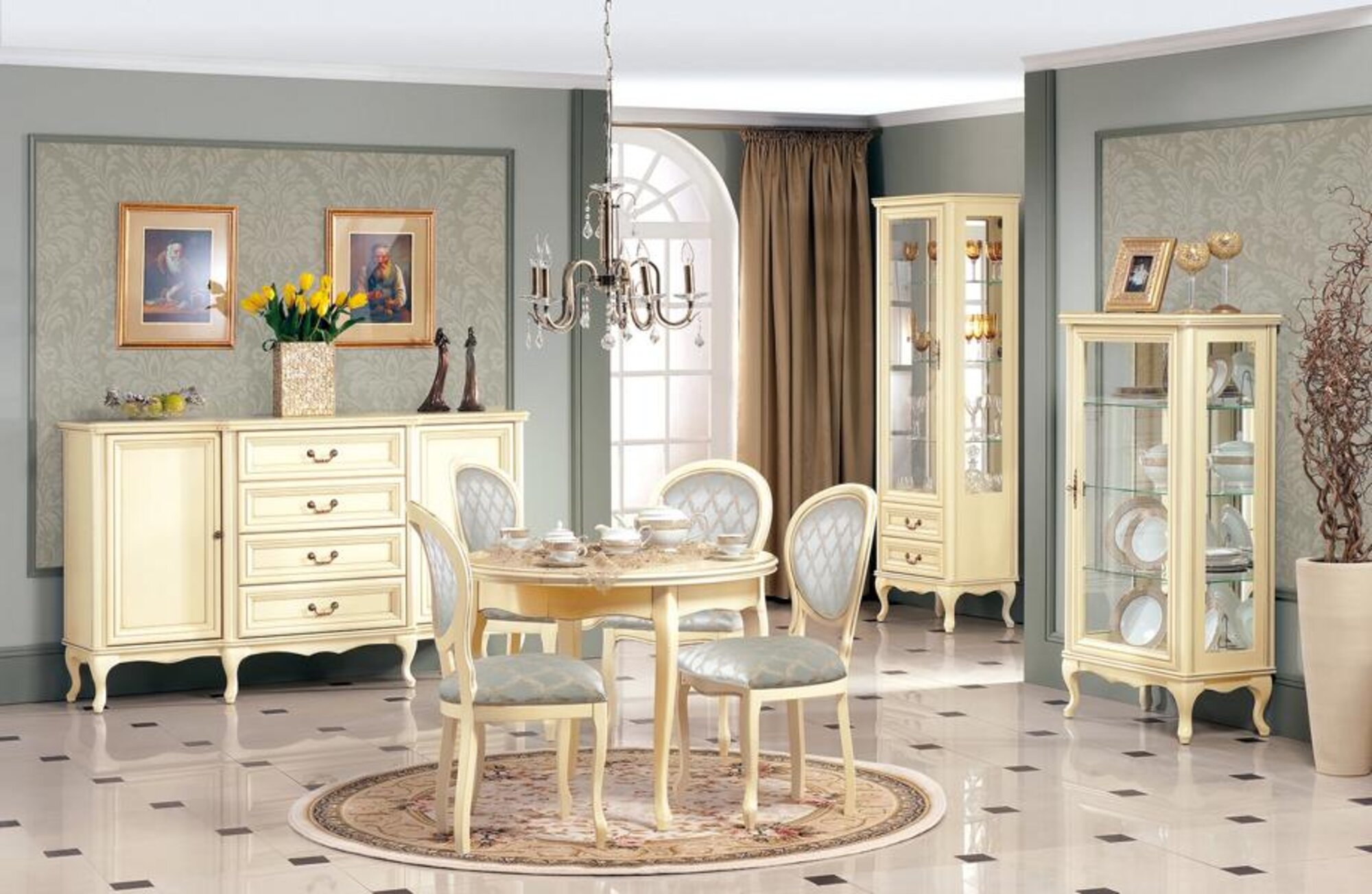 Esszimmer Set Anrichte Klassisches 2x Vitrine Stilvoller Luxuriöses Essgruppe