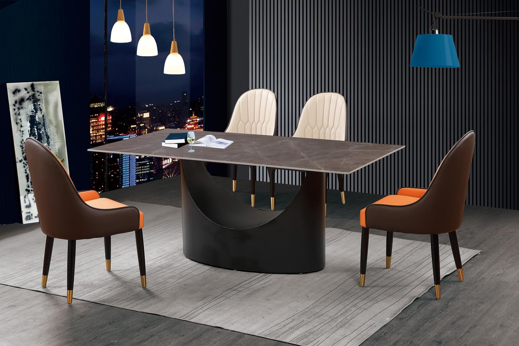 Luxus Tisch Esstisch Säulen Fuß Marmor Optik Esszimmer Möbel Wohnzimmer Stein.