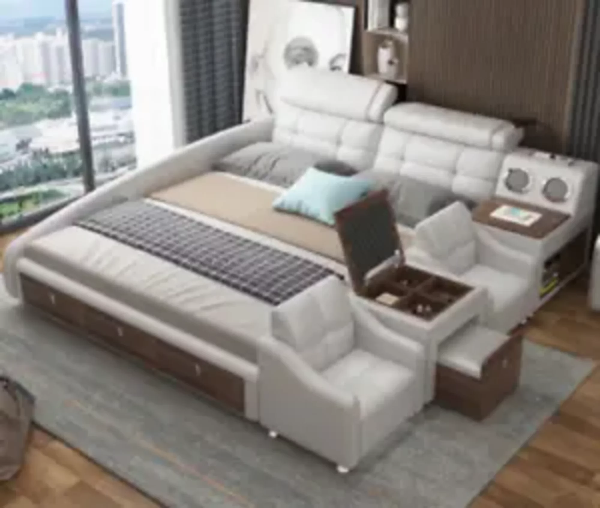 Multifunktions Bett Luxus Design Leder Betten Hotel Doppel Ablage Regal