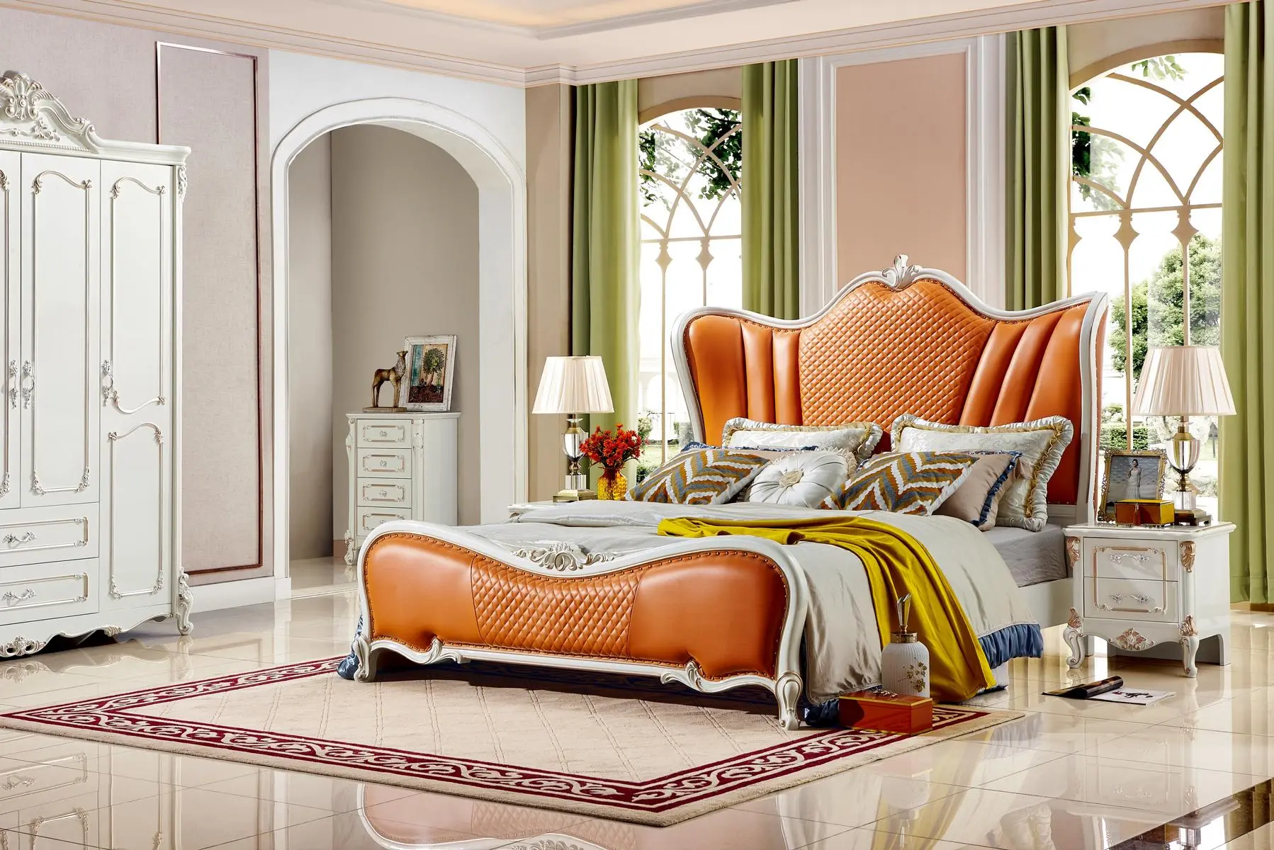 Klassisches Schlafzimmer Set Couch Bett Elegante Moebel 3tlg- Set Betten