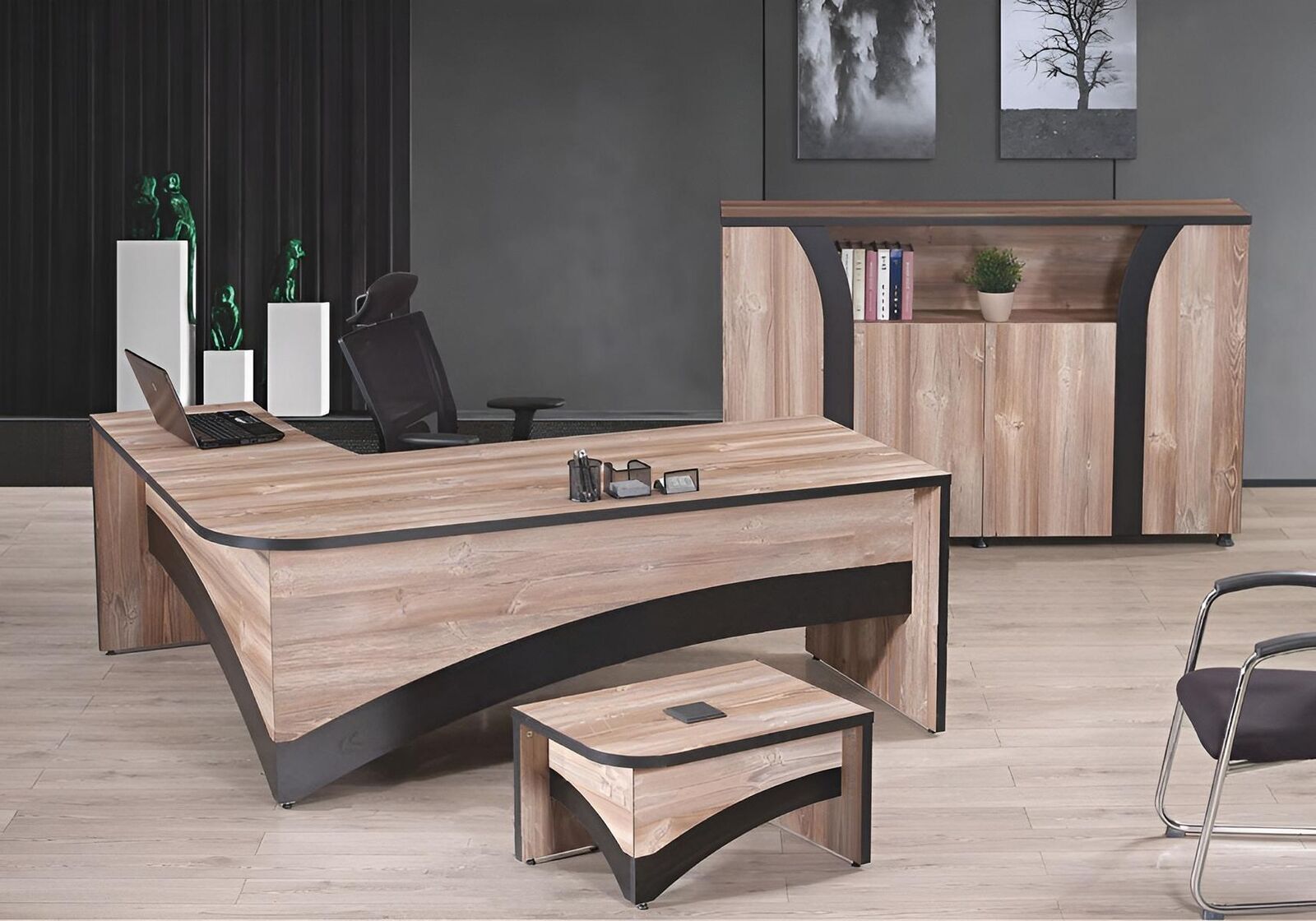 Büro Arbeitszimmermöbel Komplettbüro Eckbürotisch 3tlg Holz Braun Set Büro Arbeitszimmermöbel Komplettbüro Eckbürotisch 3tlg Holz Braun Set