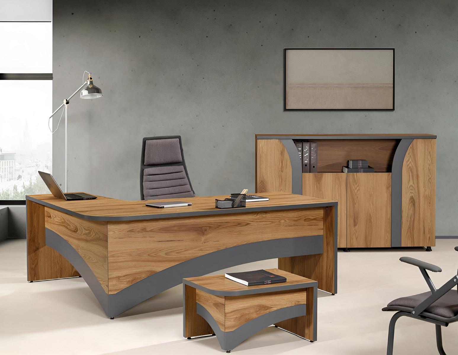 Eckbürotisch Arbeitszimmermöbel Komplettbüro Büro 3tlg Holz Braun Set Eckbürotisch Arbeitszimmermöbel Komplettbüro Büro 3tlg Holz Braun Set