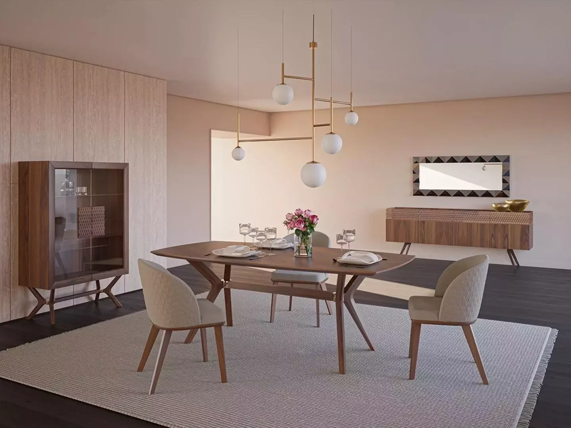 Modern Design Esszimmer Komplett Esstisch 4x Stühle Luxus Sideboard Neu Vitrine