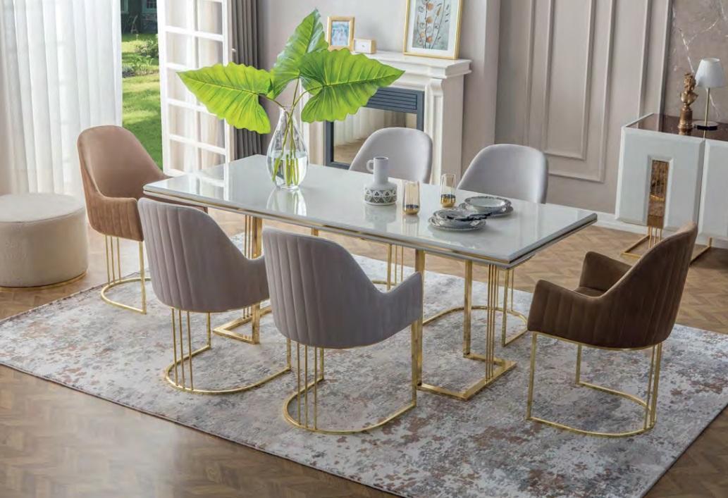 Exklusiver Esszimmer Set Designer Esstisch Luxuriöse 6x Polsterstühle