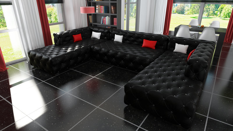 Designer Chesterfield XXL Wohnlandschaft Kristalle Textil Leder Sofa Couch 6