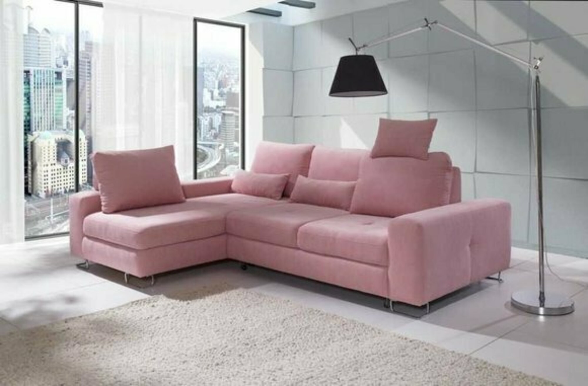 Ecksofa Wohnlandschaft Polster mit Bettfunktion Sofa Ecksofa Couch Ecke Garnitur