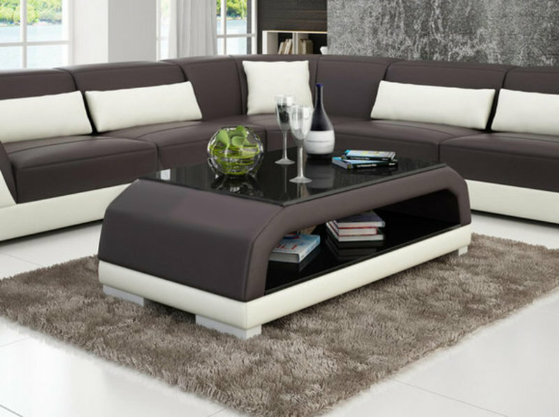 DESIGNER COUCHTISCH POLSTER TISCH LEDER GLAS MODERNER TISCHE GLASTISCHE 6108 - SOFORT LIEFERBAR