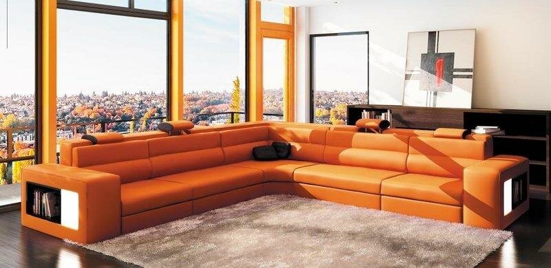 Ecksofa Sofa Couch Polster Leder Garnitur Wohnlandschaft Ecke Wohn