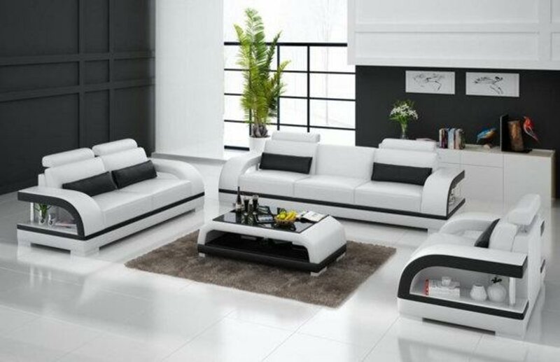 Ledersofa 3+2+1 Sitzer Couch Garnitur Designersofa Polstergarnitur Sofa Textil