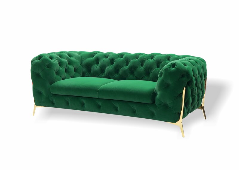 Chesterfield Samt Designer Sofa 2 Sitzer Couch Textil Samt Garnitur Gold Beine