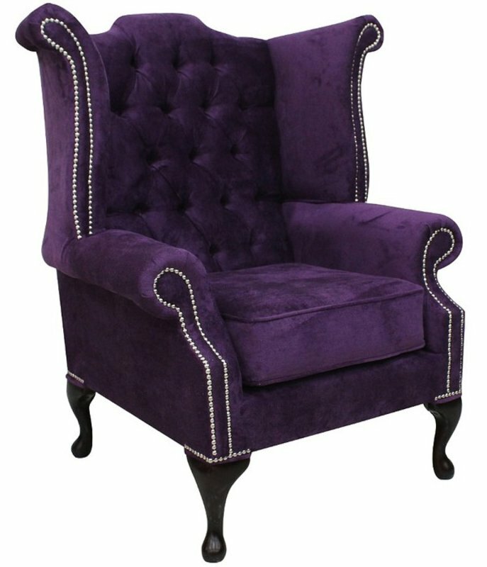 Echter Chesterfield Ohrensessel Sessel Couch Sofa Polster Sitz Lounge "Lila II"