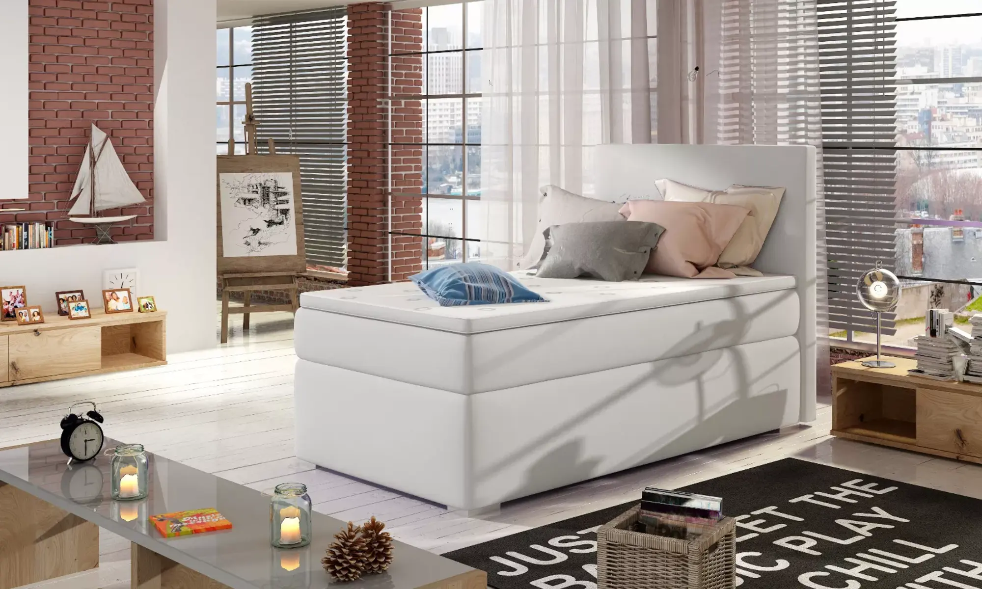Boxspring Bett Hotel Betten 90x200cm Leder Komplett Bettkasten Topper Sofort