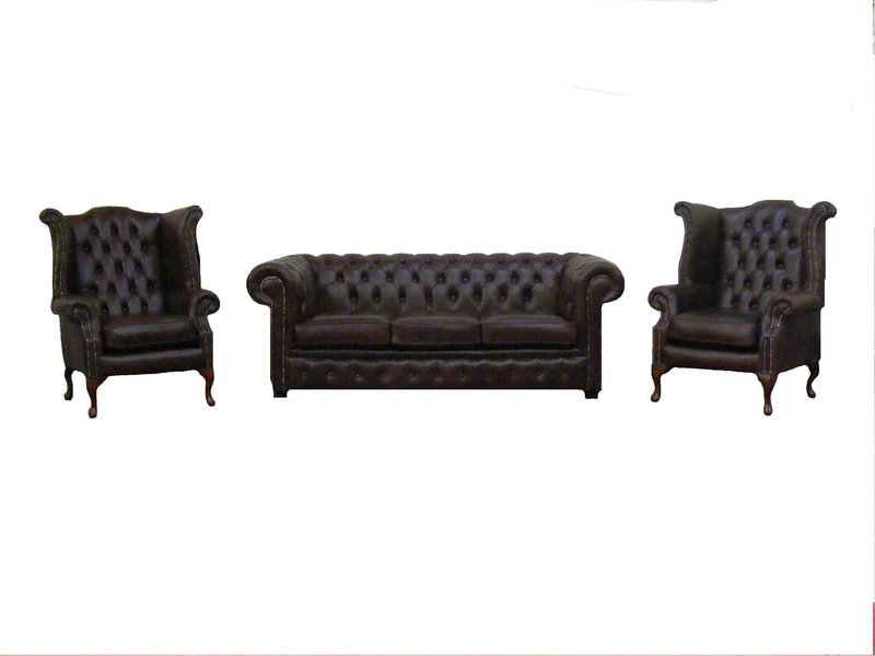 Chesterfield Sofa Couch Set 3 tlg 3 + 2x Ohrensessel Ledersofa Sofagarnitur