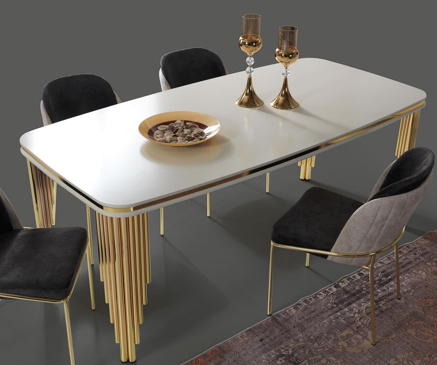 Esstisch Esszimmertisch Essecke Esszimmermöbel Tisch Holz Gold Weiß Esstisch Esszimmertisch Essecke Esszimmermöbel Tisch Holz Gold Weiß