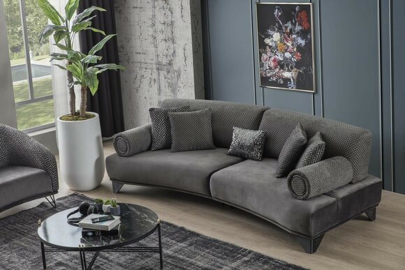 Luxus Sofa Dreisitzer 3 Sitzer Sofas Wohnzimmer Gebogene Couch Stoff Design Neu