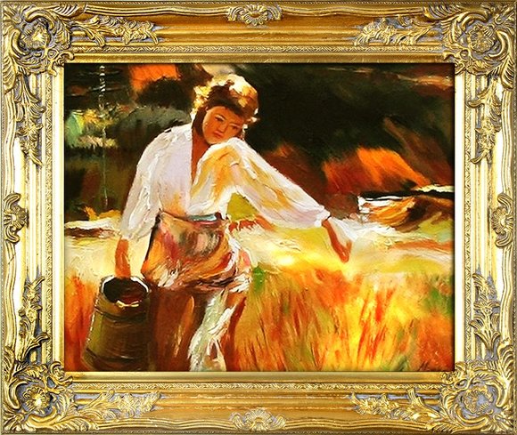 Wasserfrau Klassisches Gemälde Ölbild Bild Bilder Echt Holz gold Rahmen Öl 00600