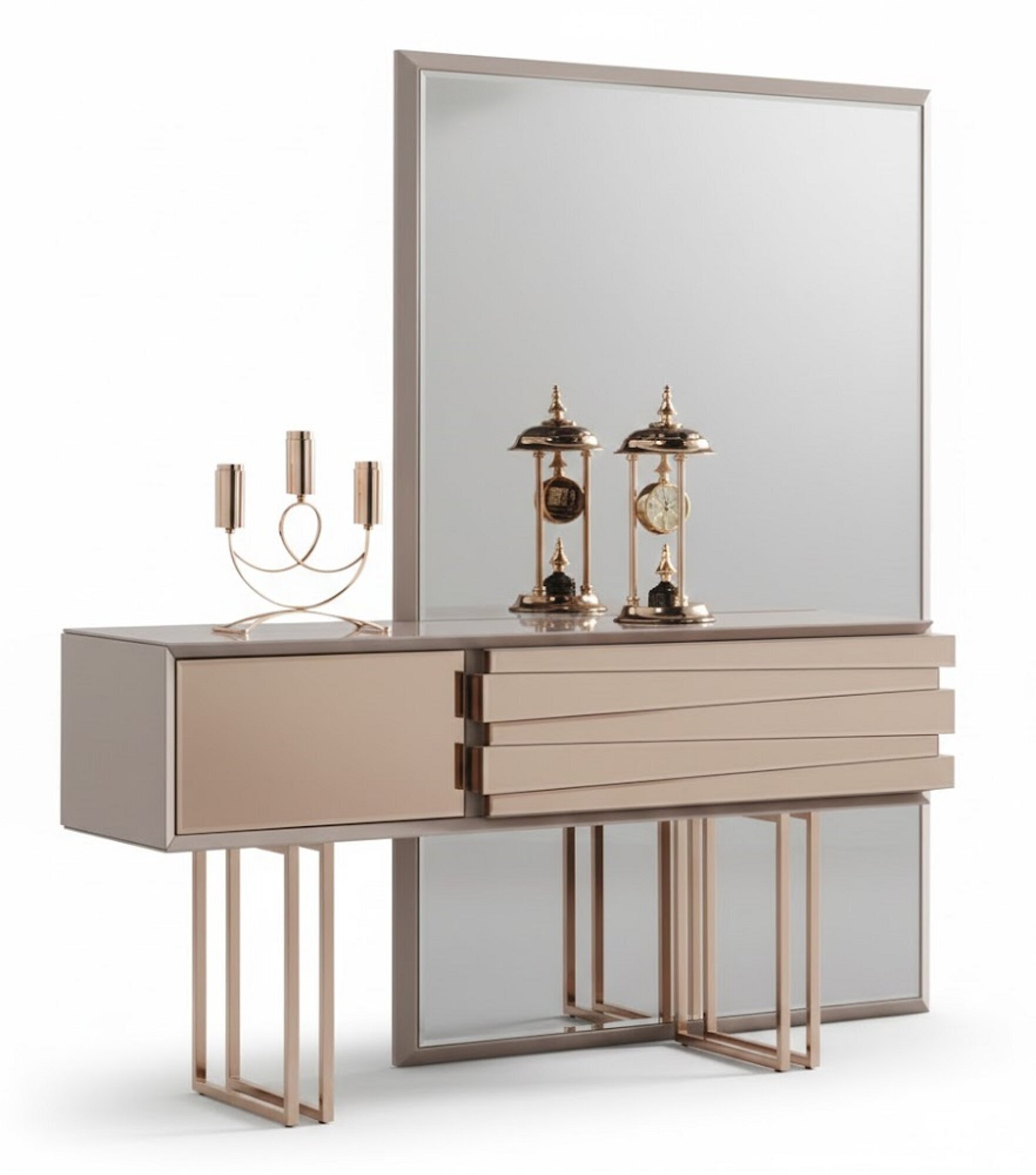 Schminktisch Konsolentisch Frisiertisch Frisierkommode Holz Beige Gold Sofort