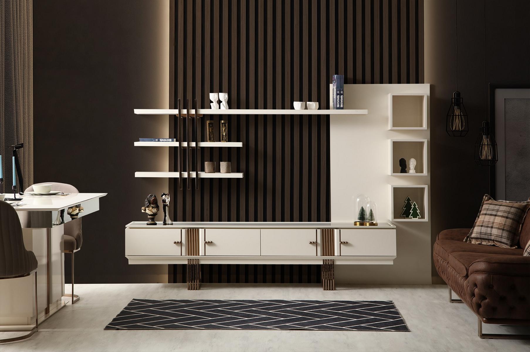 Luxus-Sideboard mit Regal, stilvolle beige Kommode, modernes Möbeldesign