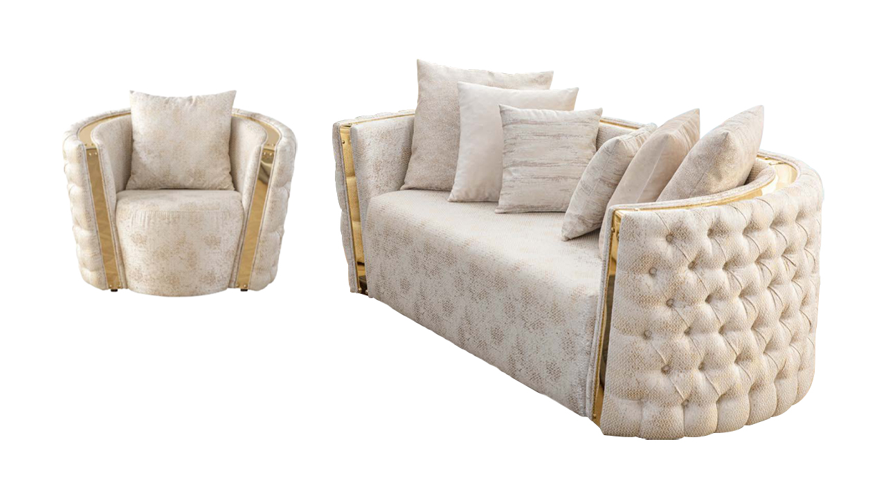 Wohnzimmer Chesterfield Sitzer Beige 2-Sitzer Sitz Sessel