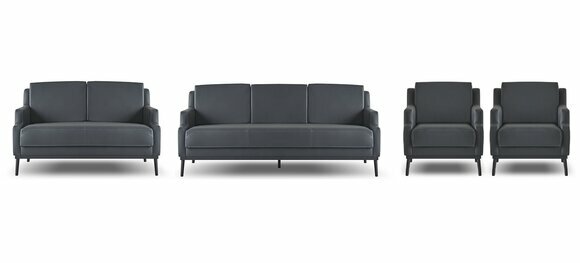 Arbeitszimmer-Set 4tlg 3-Sitzer 2-Sitzer 2x Sessel Dunkelgrau Einfarbig