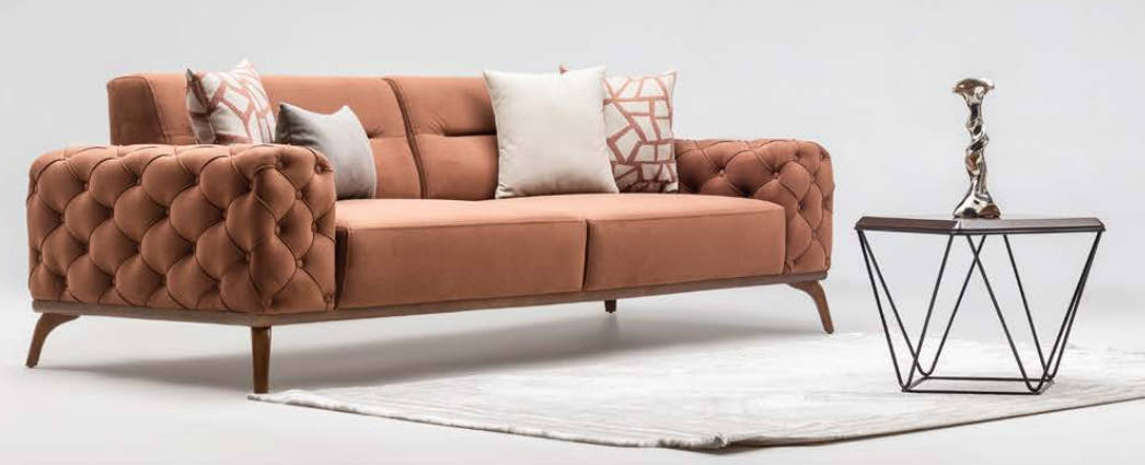 Dreisitzer Sofa 3 Sitzer Stoffsofa Polstersofa Orange Couch Moderne