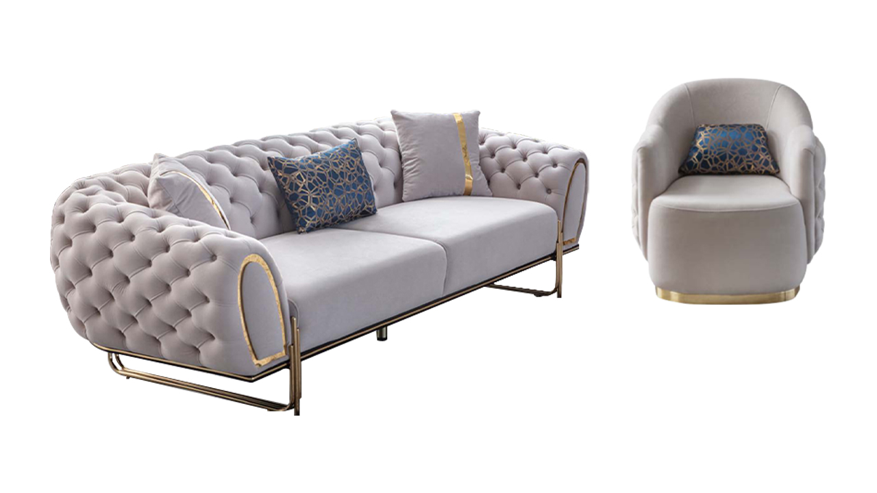 Chesterfield Weißes Sofa Set Edler 3-Sitzer Sessel 2tlg