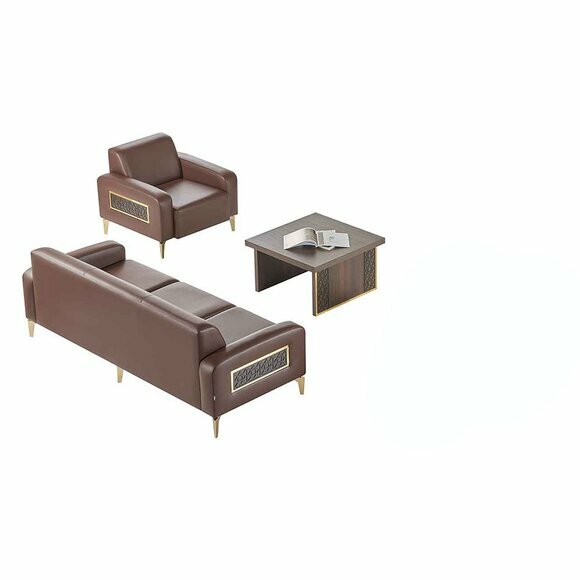 Arbeitszimmer-Set 3tlg 3-Sitzer Sessel Couchtisch Braun Einfarbig Modern