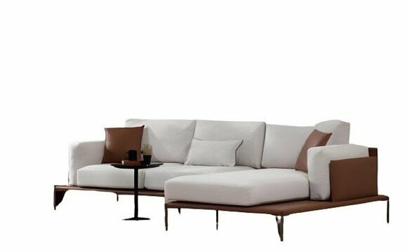 Weiß-Braunes Ecksofa Designer L-Form Couch Moderne Wohnzimmer Sitzmöbel