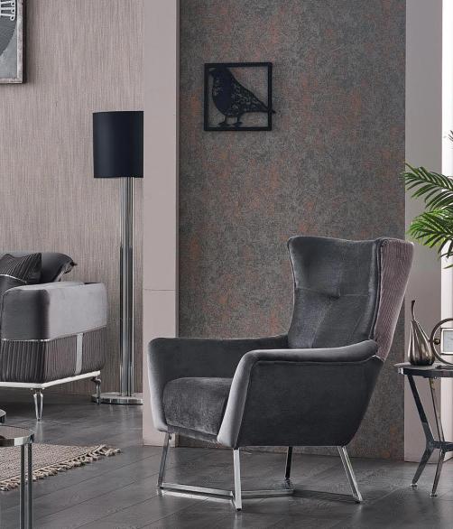 Grau Sessel Wohnzimmer Textil Möbel Modern Design Polster Stoff Luxus Sitz