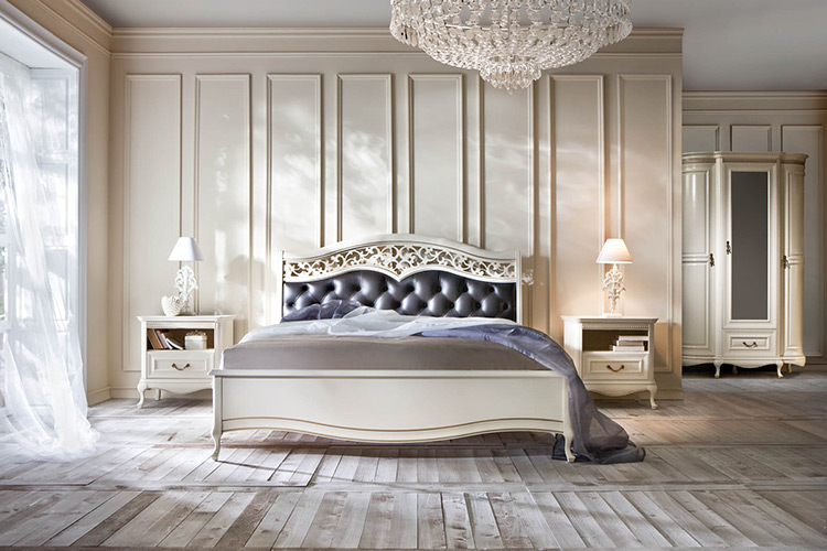 Bett Ehebett Klassisches Doppelbett Lederbett Chippendale Schlafzimmer - Verona