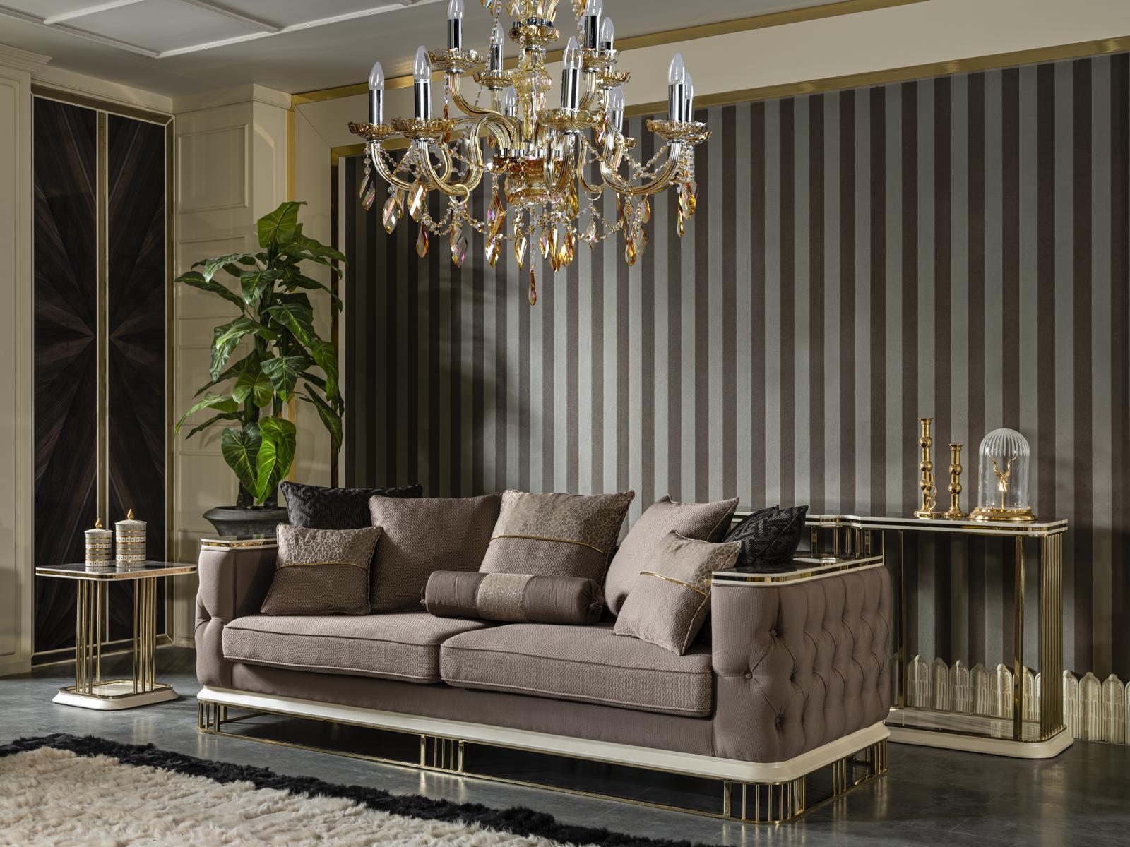 Dreisitzer Sofa Couch Wohnzimmer Möbel Luxus Sofas Couchen Metall Textil